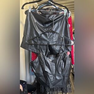 Black Faux Leather Skirt and Top Set sexy